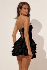 Tabitha Bustier Ruffle Mini Dress Black