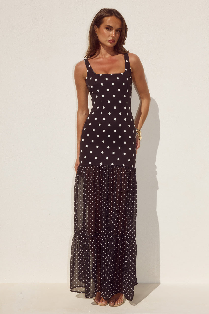 Tillie Sheer Bottom Maxi Dress Blackwhite Polka