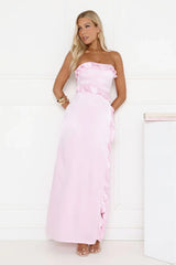 Seaside Eternity Strapless Satin Maxi Dress Pink