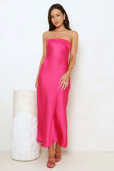 Cool Call Satin Maxi Dress Hot Pink