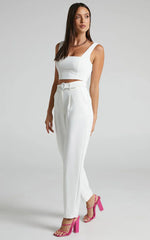 Reyna Two Piece Set - Crop Top and Tailored Pants Set in White