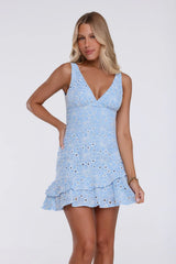 Honey Theory Embroidered Mini Dress Blue