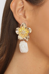 Araminta Floral Pearl Drop Earrings Gold