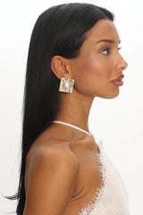 Vanessa Square Hammered Earrings Gold/Pearl