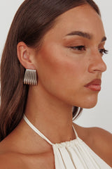 Parker Ridged Geometric Earrings Dark Silver