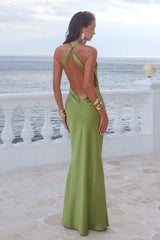 Chara Low Cross Back Maxi Dress Olive