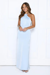 Effortless Prestige Satin Maxi Dress Blue