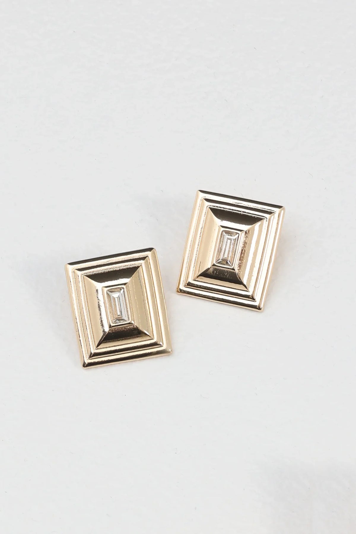 Martha Rectangle Rhinestone Earrings Gold/Diamante