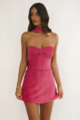 Vionelle Tied Back Strapless Mini Dress Fuchsia