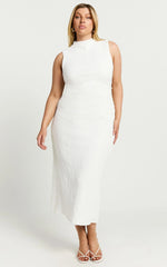 Aleks Midi Dress - High Neck Bodycon Dress In Off White