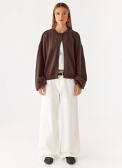 Annie One Button Cardigan - Chocolate