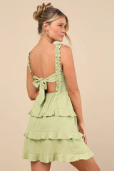 Super Sweet Lime Green Smocked Ruffled Tie-Back Mini Dress