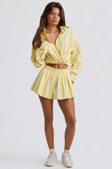 Cotton Poplin Stripe Pleated Shorts In Yellow Stripe