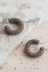 Gigi Semi Hoop Earrings Black Diamante
