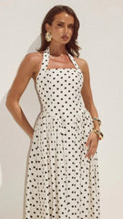 Sammi Halter Midi Dress - Cream/Black Polka