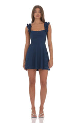 Ruffle Strap A-Line Dress In Navy