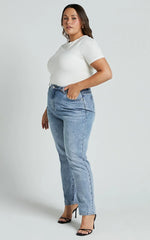 Billie Jeans - High Waisted Recycled Cotton Mom Denim Jeans In Mid Blue Wash