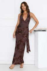 Lime Light Mesh Halter Maxi Dress Brown